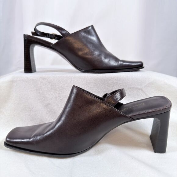 Enzo Angiolini Womens 8.5 Brown Leather Square Toe Slingback High Heel Classy - Picture 2 of 7